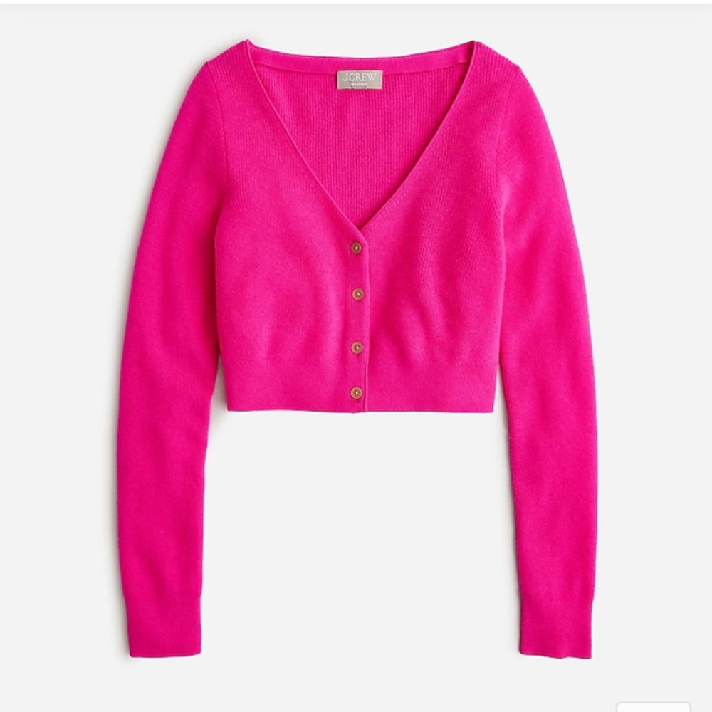 J. CREW Neon Fuchsia Featherweight Cashmere Cropped Cardigan Sweater XS - Picture 3 of 5